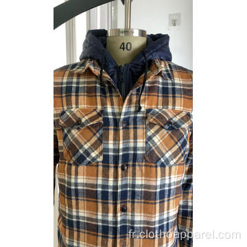 Veste-chemise en flanelle doublée matelassée pour homme avec capuche